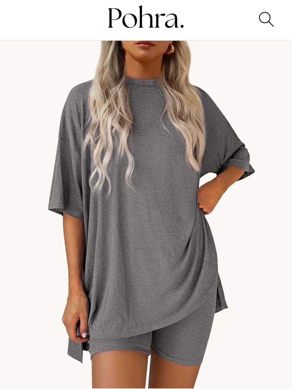 Pohra Soft Lounge Set Oversized Tee & Biker Shorts Grey - 2XL